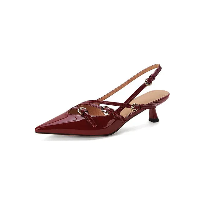 Levoire | Sandales En Cuir Rétro Avec Talon Et Boucle Vin Rouge