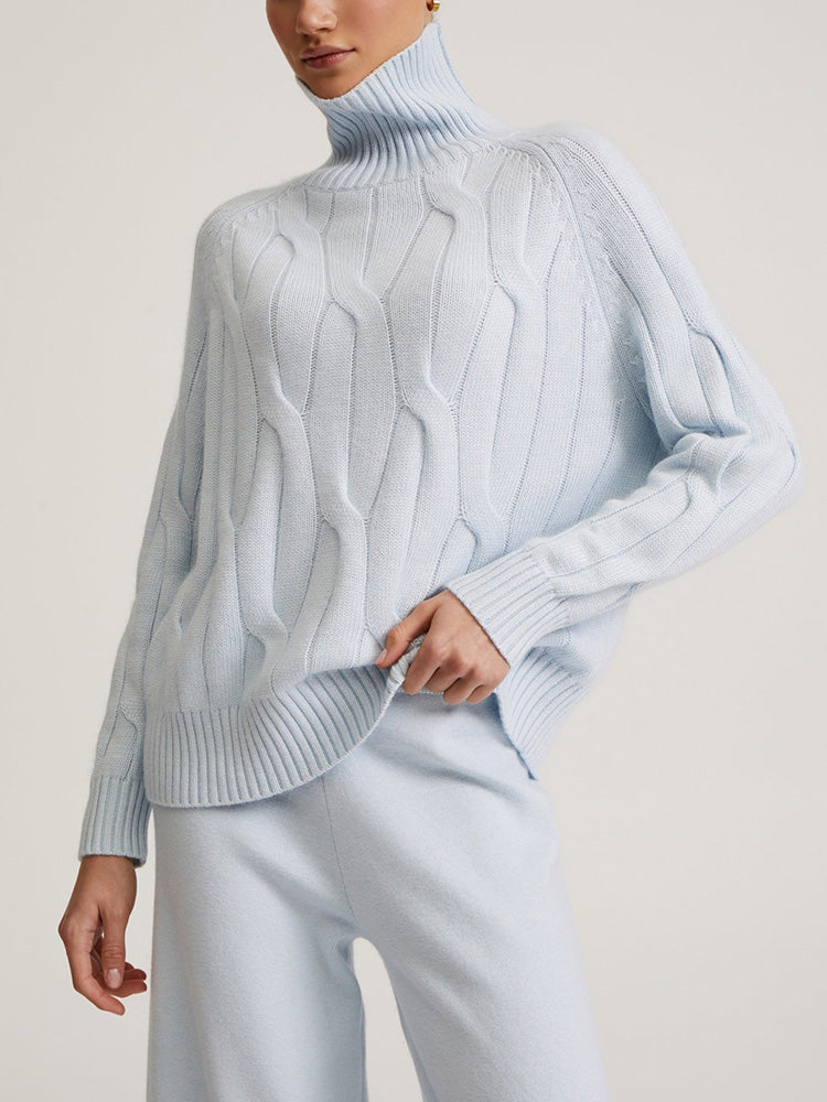 Levoire | Pull À Col Roulé À Motif Tressé Élégant Bleu ciel Une taille