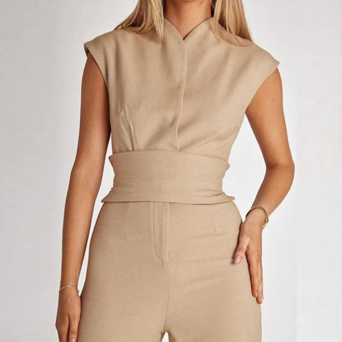 Levoire | Combinaison, Sans Manches, Jambes Larges, Combinaison Élégante, Vêtements Pour Femmes Beige