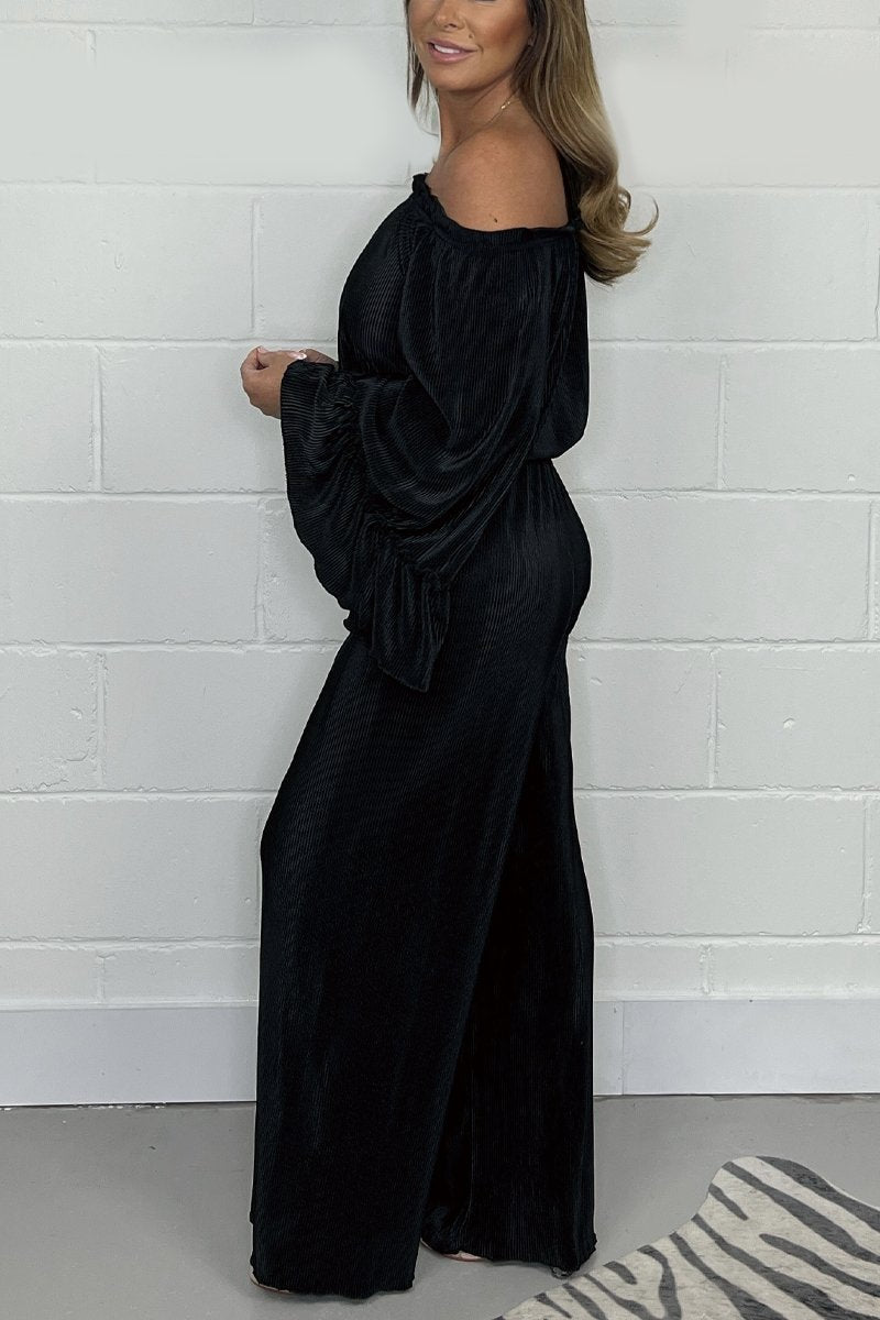 Levoire | Velours Manches Longues Jambes Amples Off Shoulder Vêtements Féminins