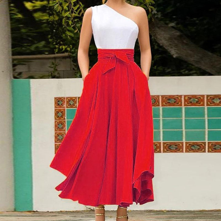 Levoire | robe vintage longue taille haute grande ceinture unie ROUGE