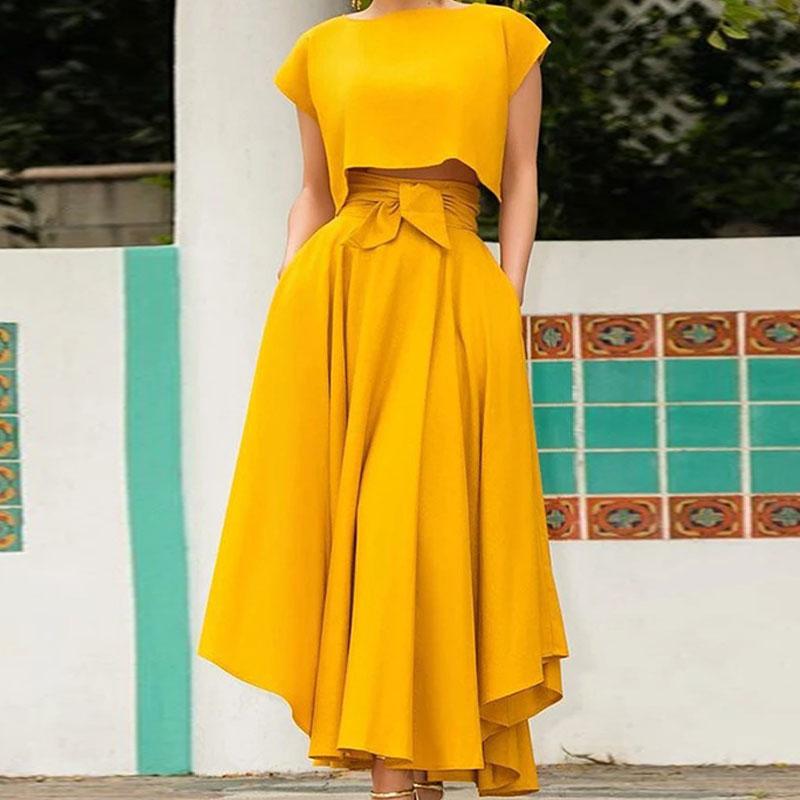 Levoire | robe vintage longue taille haute grande ceinture unie JAUNE