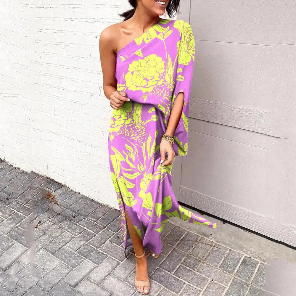 Levoire | Une Épaule Une Manche Fente Maxi Robe D'Été Lila