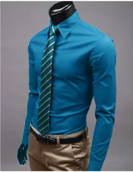 Levoire | Manches Longues Slim Fit Chemise À Boutons Chemises Pour Hommes Bleu Vert