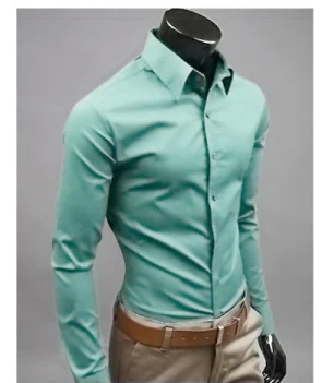 Levoire | Manches Longues Slim Fit Chemise À Boutons Chemises Pour Hommes Cyaan