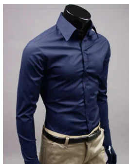 Levoire | Manches Longues Slim Fit Chemise À Boutons Chemises Pour Hommes Bleu foncé