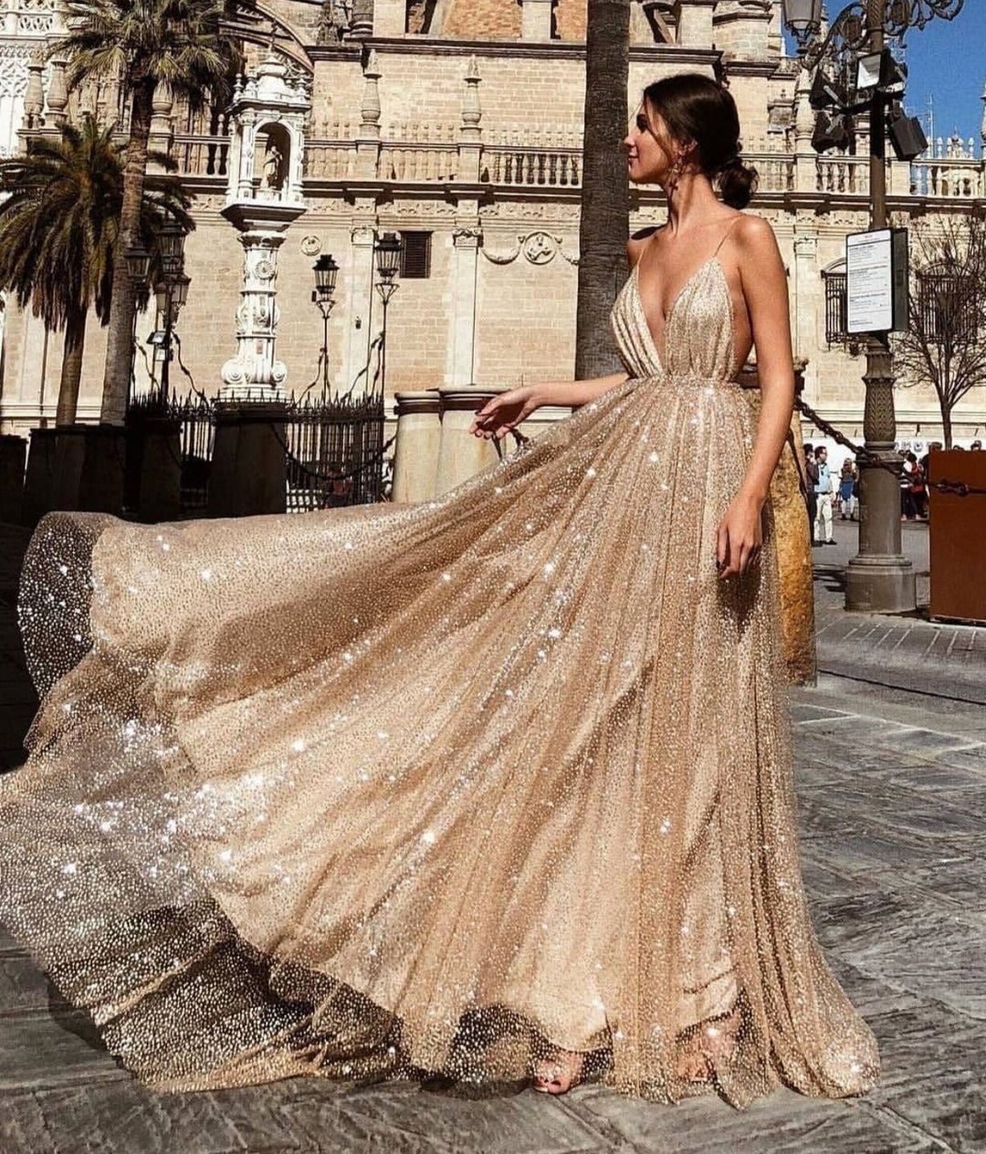 Levoire | Robe Romantique Sans Manches Décorée De Paillettes En Maille Abricot