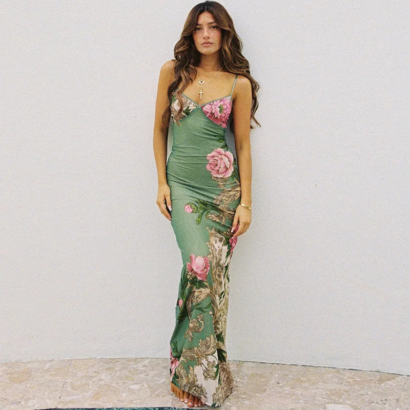 Levoire | Robe Sans Manches À Imprimé Floral En V Vert