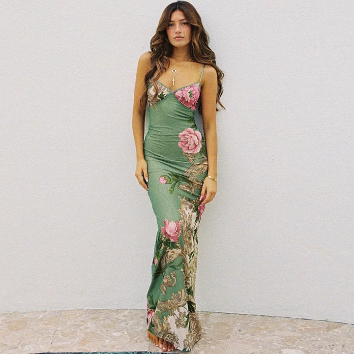 Levoire | Robe Sans Manches À Imprimé Floral En V Vert