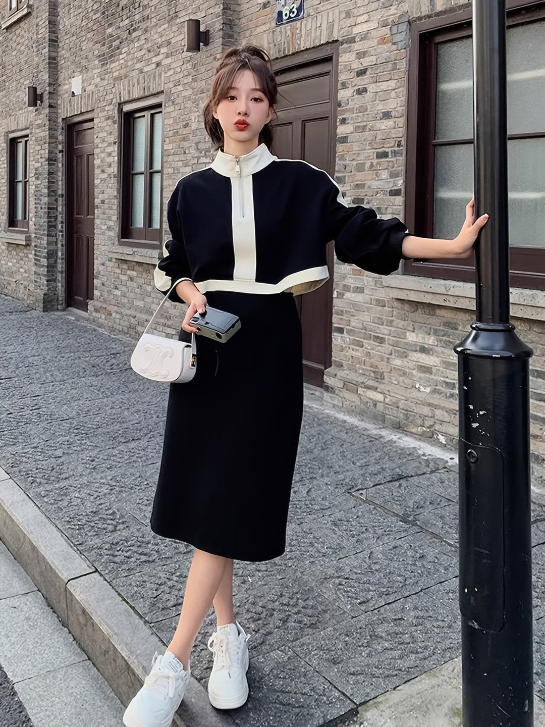 Levoire | Robe Sweat Élégante À Blocs De Couleurs Avec Manches Longues