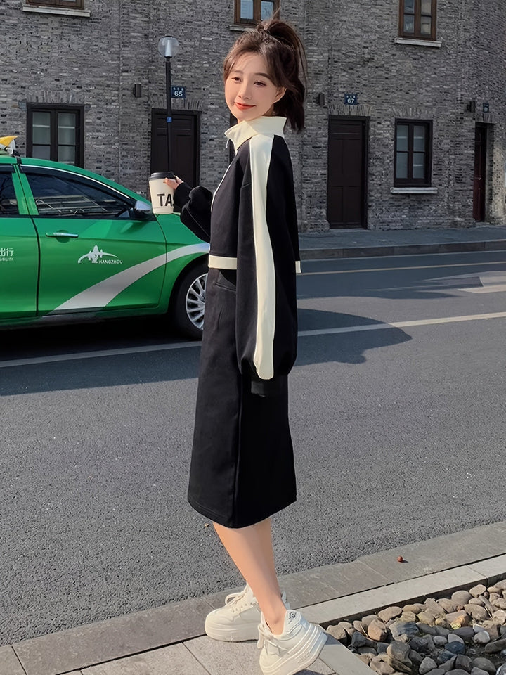 Levoire | Robe Sweat Élégante À Blocs De Couleurs Avec Manches Longues