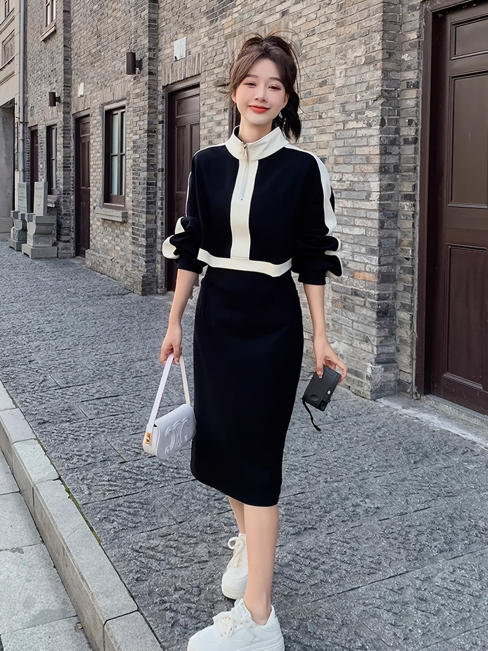 Levoire | Robe Sweat Élégante À Blocs De Couleurs Avec Manches Longues