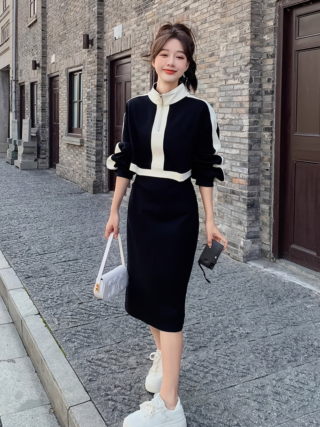 Levoire | Robe Sweat Élégante À Blocs De Couleurs Avec Manches Longues