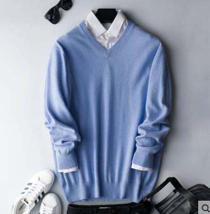 Levoire | Pull En Maille Chaud Pour Hommes Bleu clair - Décolleté en V