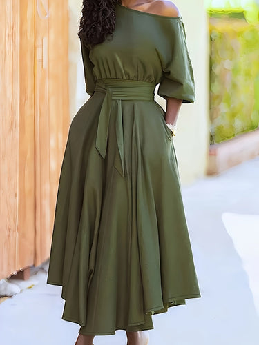 Levoire | Robe Midi Hors Épaule Avec Ceinture Et Ourlet Asymétrique