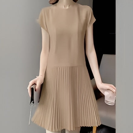 Levoire | Robe Plissée Élégante À Manches Courtes Beige