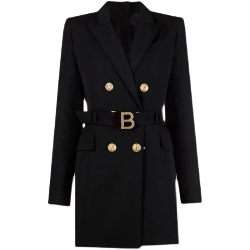 Levoire | Robe Blazer Bureau Classique avec Ceinture Noir