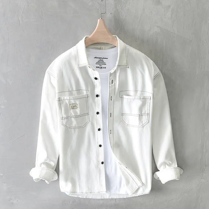 Levoire | Chemise En Denim Cargo Decontracte Hommes Blanc
