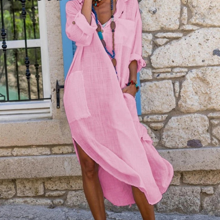 Levoire | Robe En Lin Respirante Simple Rosa