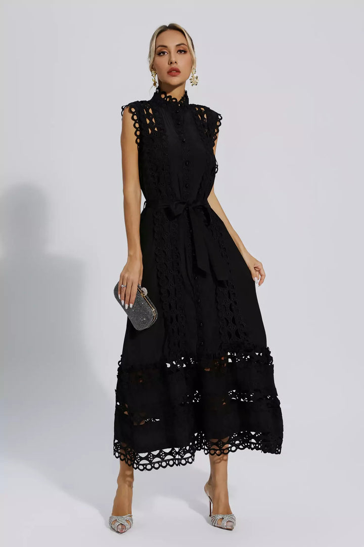 Levoire | Robe Maxi Noire Sans Manches À Décolleté Plongeant Noir XL