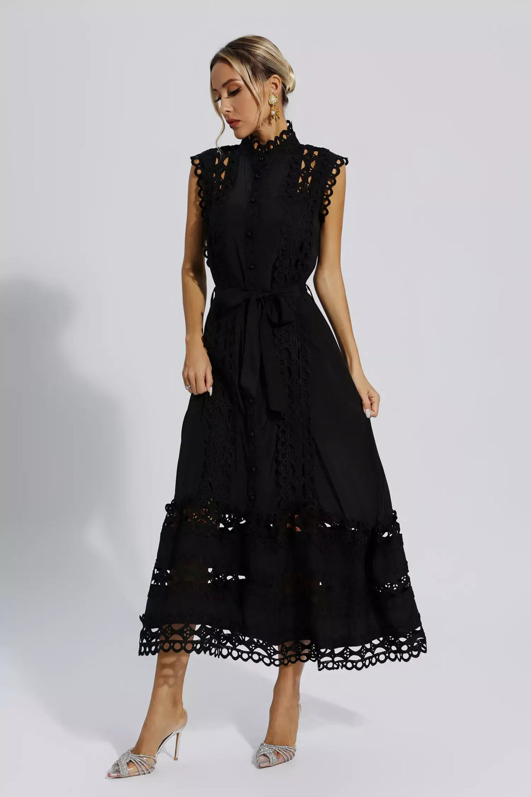 Levoire | Robe Maxi Noire Sans Manches À Décolleté Plongeant