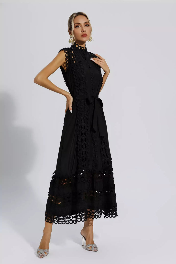 Levoire | Robe Maxi Noire Sans Manches À Décolleté Plongeant Noir M