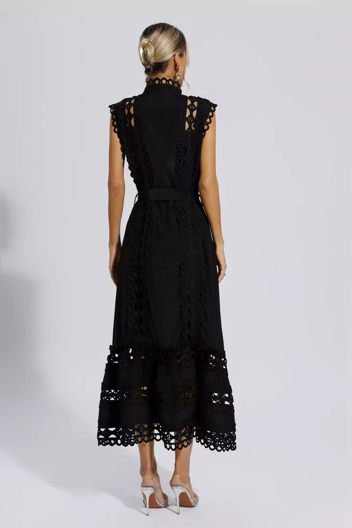 Levoire | Robe Maxi Noire Sans Manches À Décolleté Plongeant