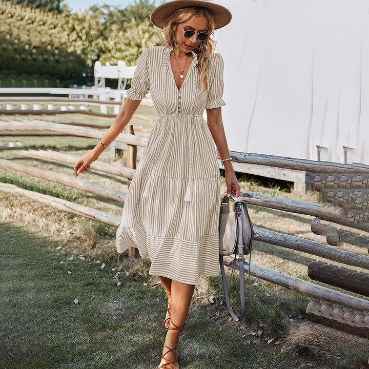 Levoire | Robe d'été rayée Khaki