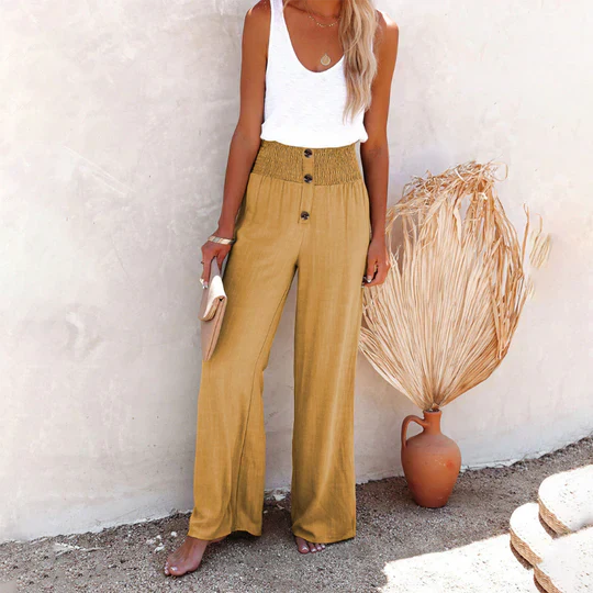 Levoire | Pantalon Taille Haute Avec Jambes Amples Pour Femmes Beige