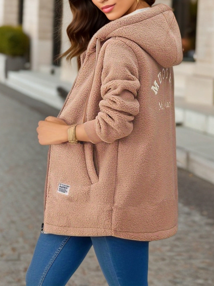 Levoire | Veste Polaire Longue Tendance Chaude À Capuche Pour Femmes Khaki