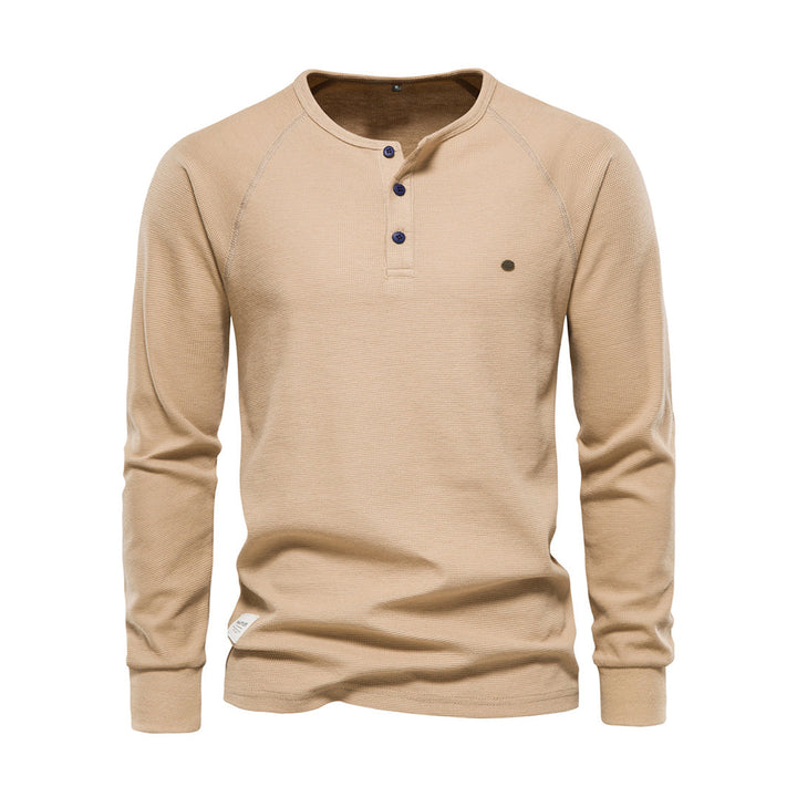 Levoire | Rento Col Rond Chemise À Manches Longues Et Patte De Boutonnage Khaki
