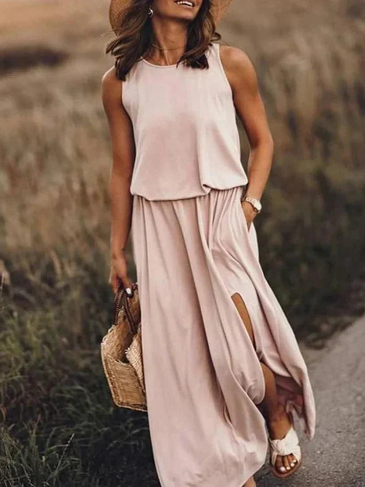 Levoire | Robe Maxi Blanche Décontractée Kaki
