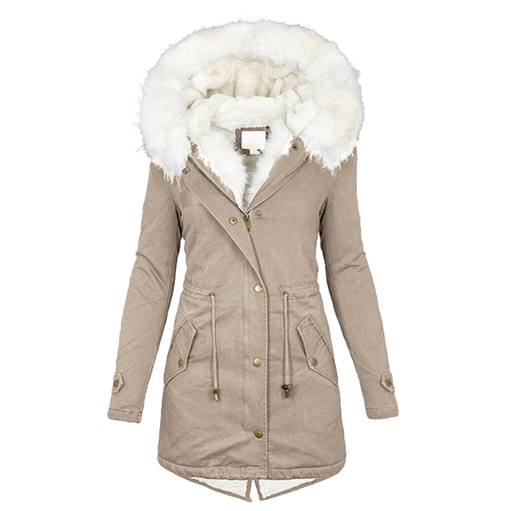 Levoire Élégante Veste d'hiver avec capuche et détail de bouton Khaki