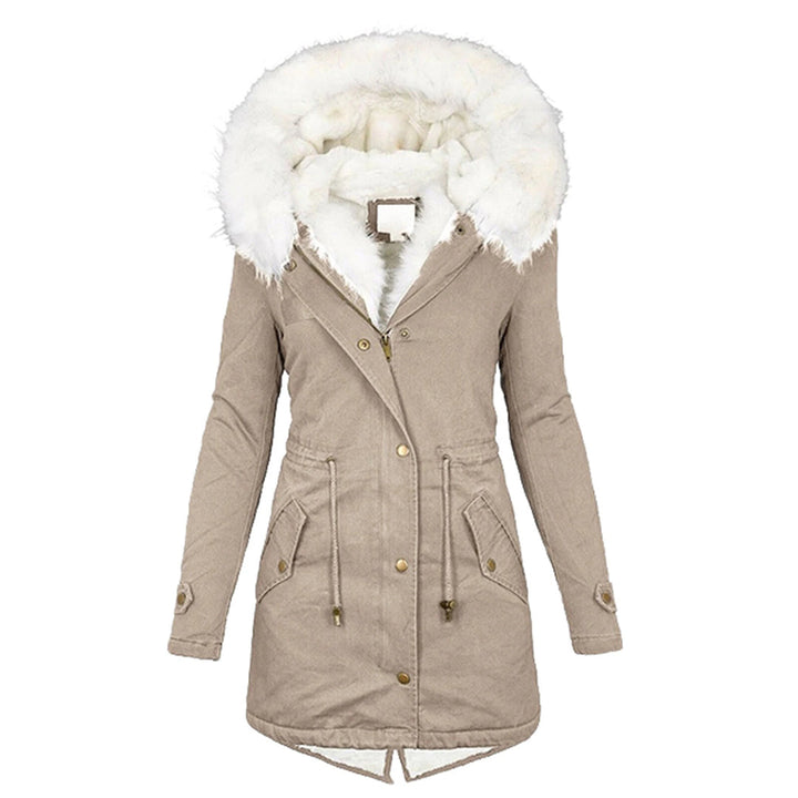 Levoire Élégante Veste d'hiver avec capuche et détail de bouton Khaki