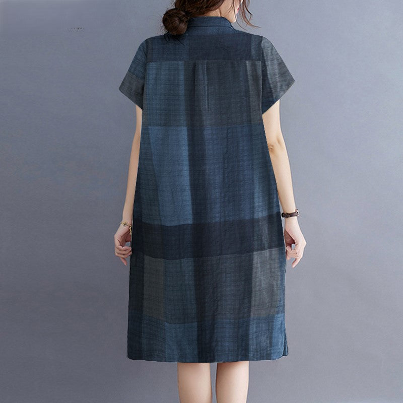 Levoire | Robe À Carreaux Décontractée Avec Manches Courtes Et Fermeture À Bouton