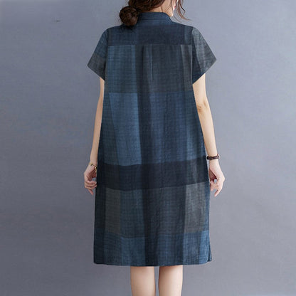 Levoire | Robe À Carreaux Décontractée Avec Manches Courtes Et Fermeture À Bouton