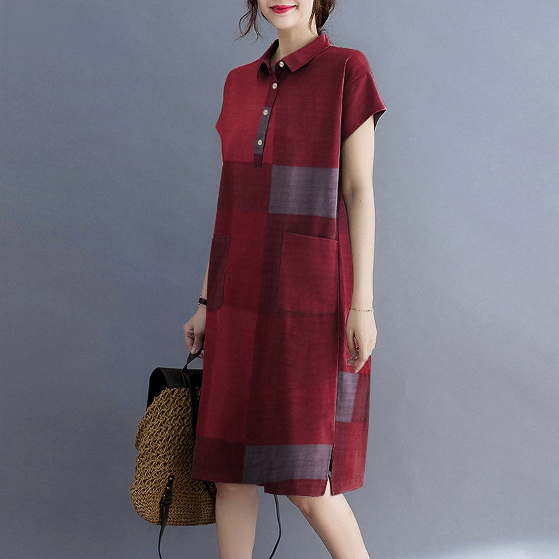 Levoire | Robe À Carreaux Décontractée Avec Manches Courtes Et Fermeture À Bouton