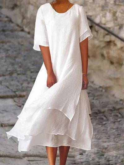 Levoire | Haut Encolure Ronde Manches Courtes Coton Lin Blanc