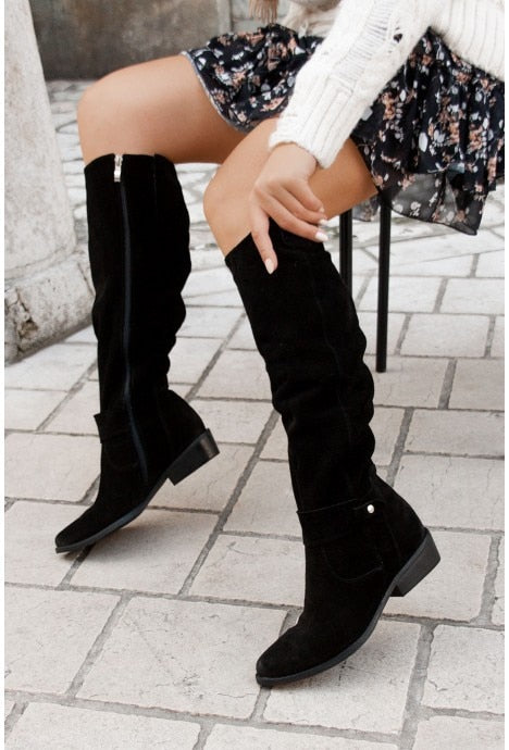 Levoire | Fermeture Éclair Plat Bottes Longues Bottes Pour Femmes Noir