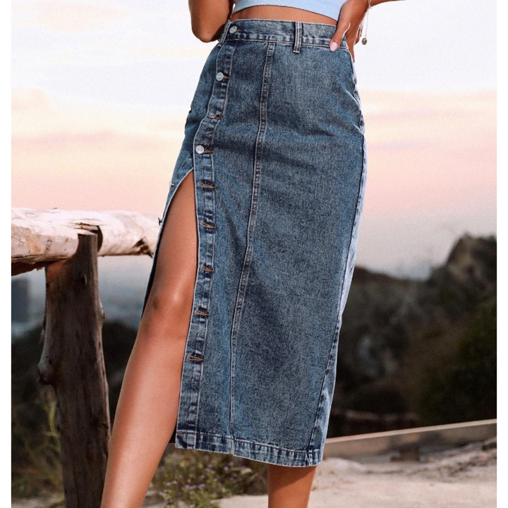 Levoire | Design Jupe Longue Bleue En Jean Bleu foncé