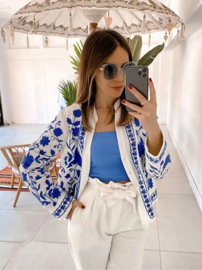 Levoire | Cardigan printanier à fleurs pour femmes Bleue