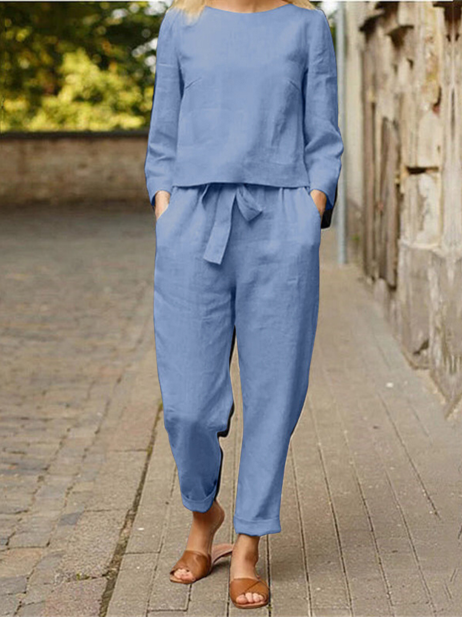Levoire | Chemisier À Manches Longues Et Ensemble De Pantalons Pour Femmes Bleu