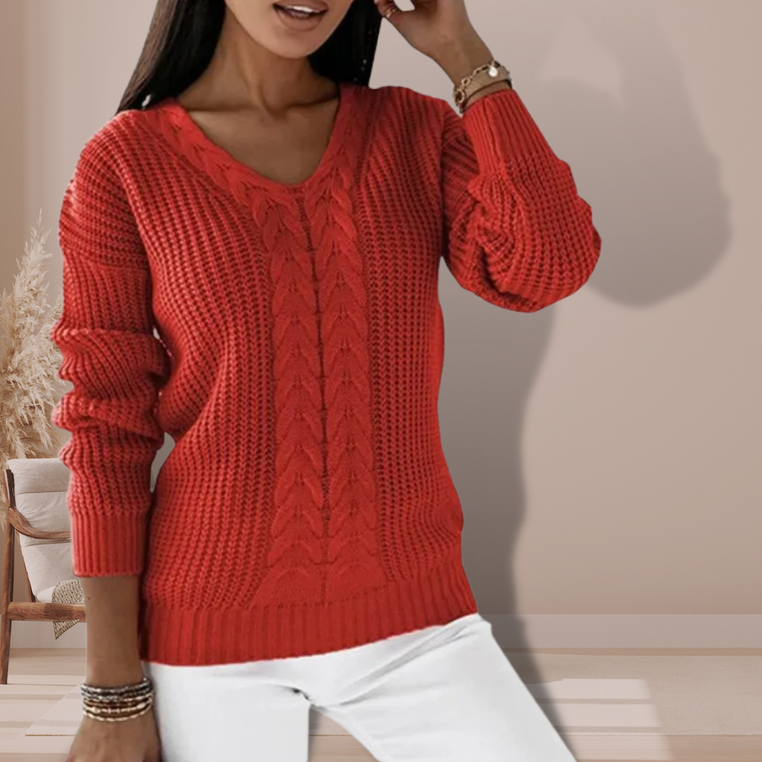 Levoire | Pull En Tricot À Motif De Cable Avec Décolleté En V Rot