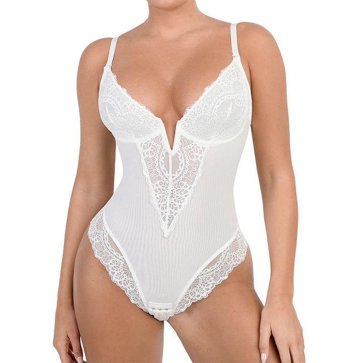 Levoire | Bretelles Réglables Décolleté En V Body En Dentelle Shapewear Blanc