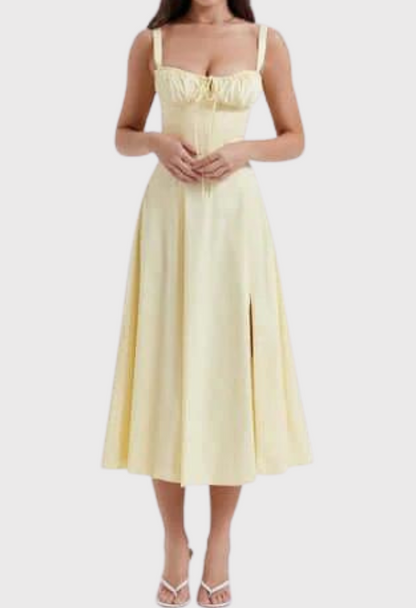 Levoire | Sans Manches Fente Midi Robe Robe D'Été Jaune