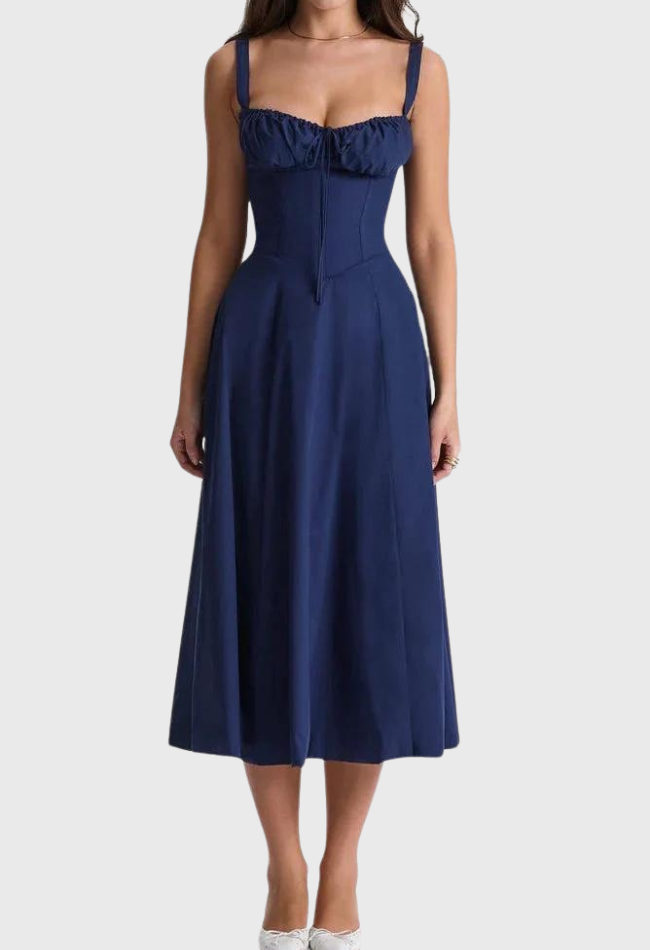 Levoire | Sans Manches Fente Midi Robe Robe D'Été Bleu marin