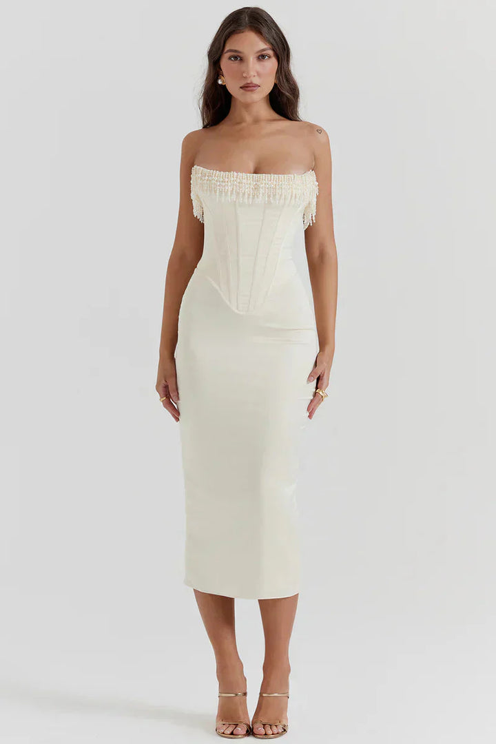 Levoire | Robe De Cocktail Midi Sans Bretelles En Satin Blanc