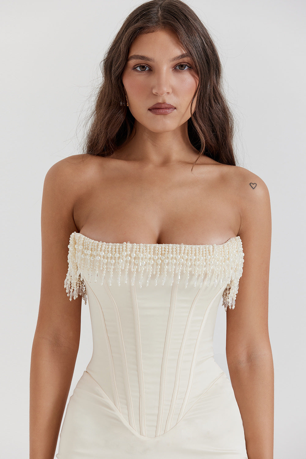 Levoire | Robe De Cocktail Midi Sans Bretelles En Satin Blanc