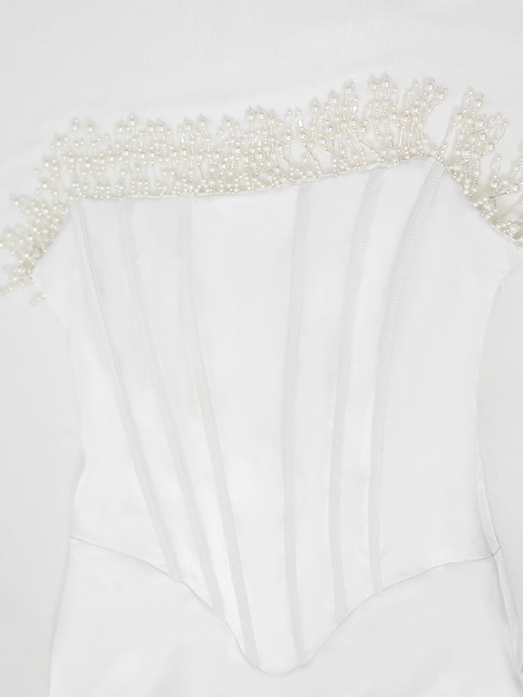 Levoire | Robe De Cocktail Midi Sans Bretelles En Satin Blanc
