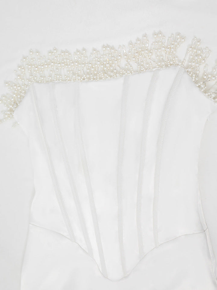 Levoire | Robe De Cocktail Midi Sans Bretelles En Satin Blanc